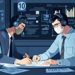 deux hommes assis à un bureau avec des écouteurs